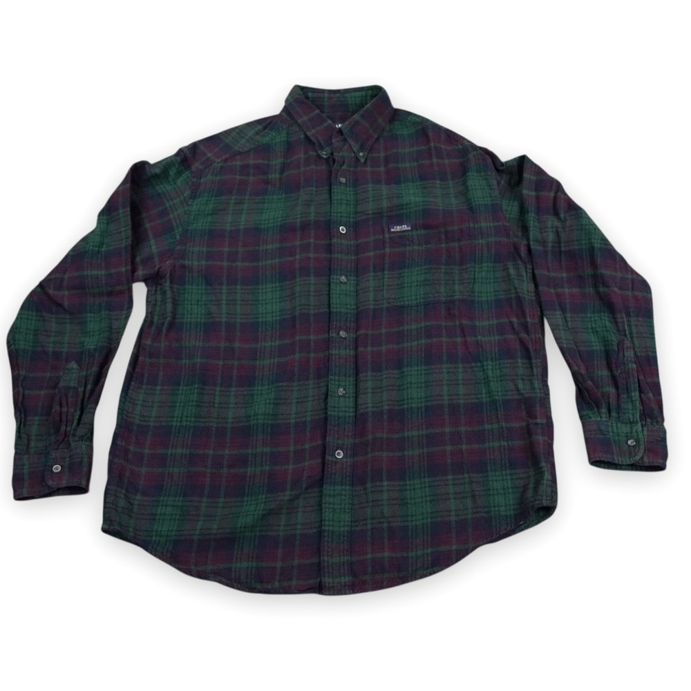 VTG Chaps Ralph Lauren Shirt Mens Large Cotton Flanel Blackwatch‎ Plaid Preppy